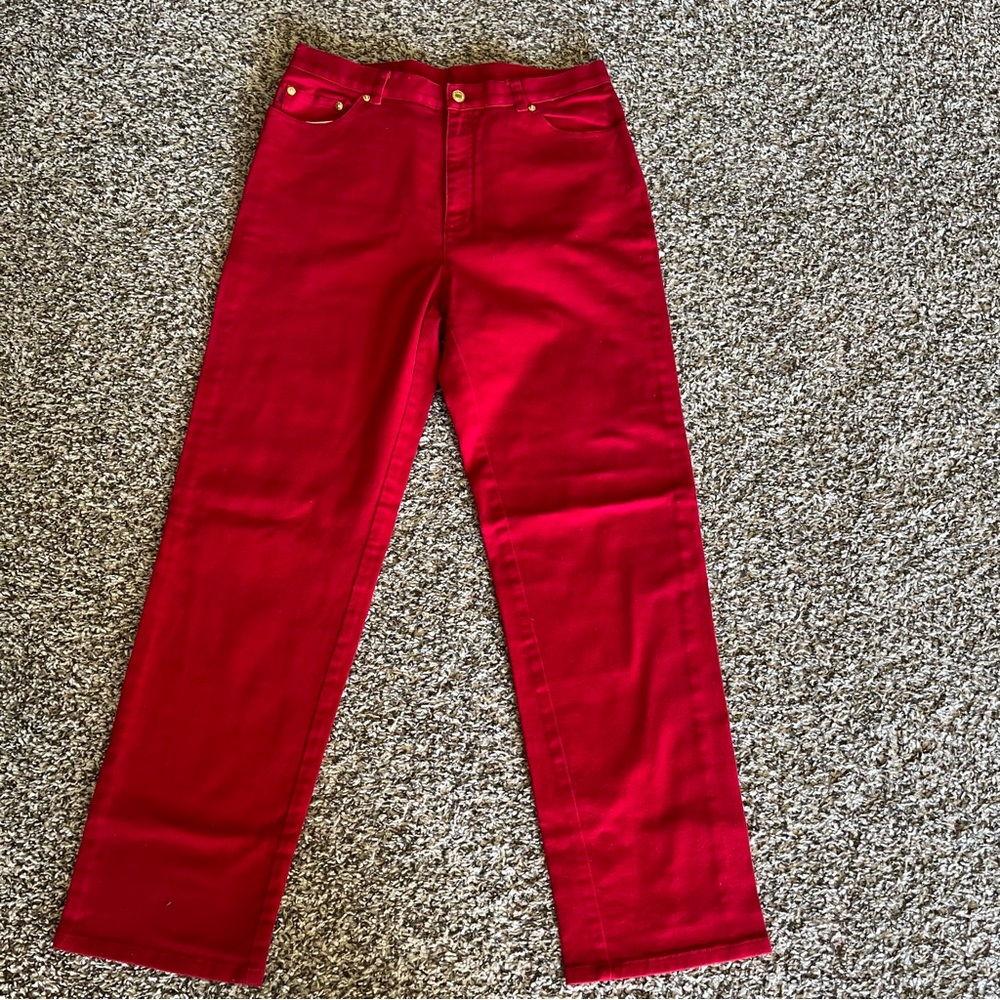 Ralph Lauren Co Straight Leg Red Denim Mom Jeans Mide Rise Size 12